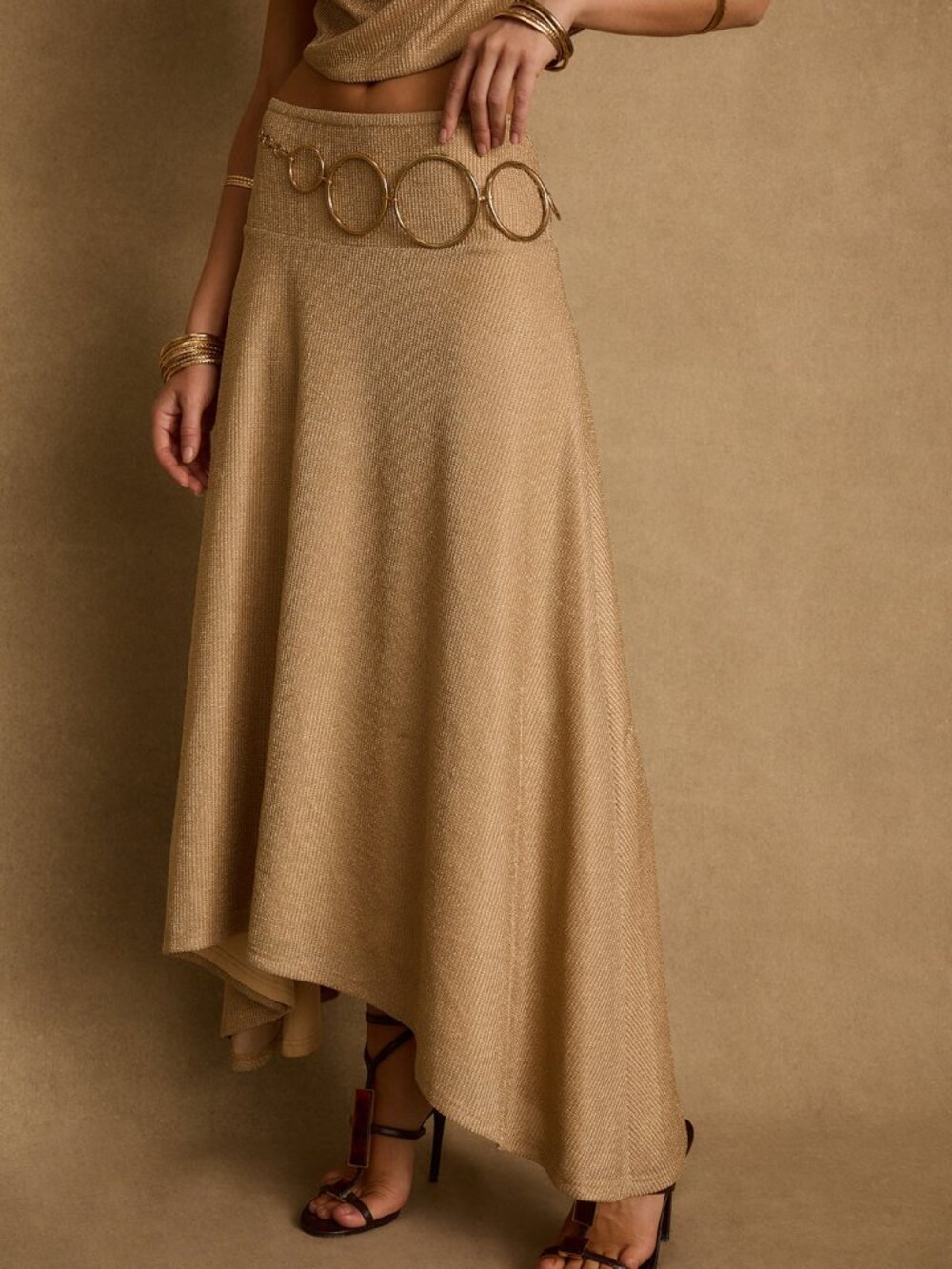 12th Tribe Sandbar Gold Lurex Maxi Skirt Size MM